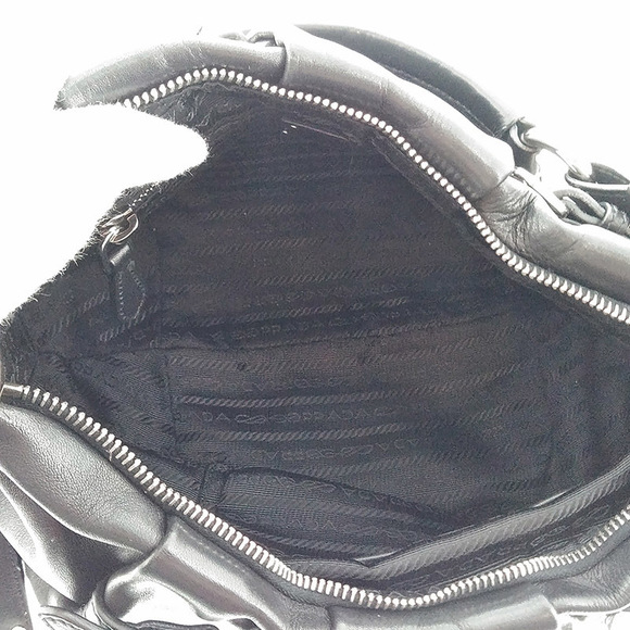 Prada Leather One Shoulder Charm Black Silver Hardware Handbag - Picture 5 of 6
